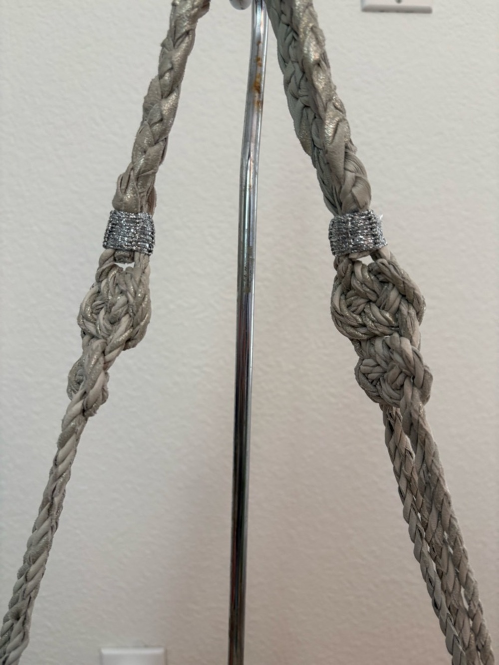 Metallic Gold and Taupe Braided Shoulder Bag with Tassels - Picture 3 of 5